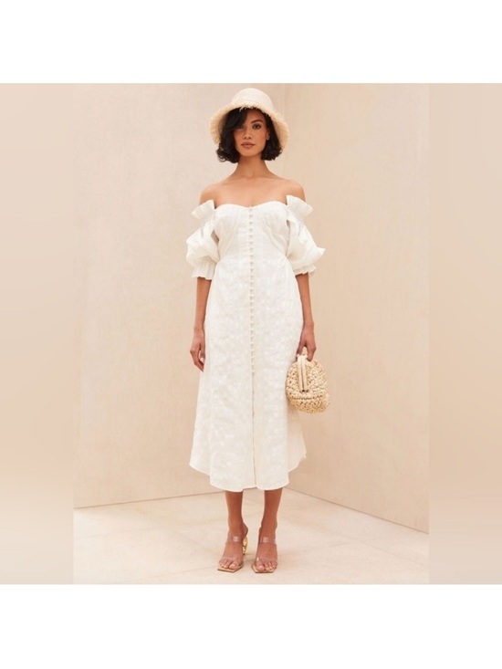 cult gaia Dresses & Skirts - Cult Gaia Simona white linen off shoulder midi Dress size XS NWOT